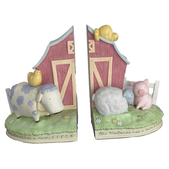 2001 David Walker Old MacDonald Nursery Rhyme Bookends Cow Pig Sheep Baby Room - Picture 5 of 10